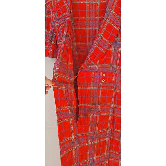 Vintage Jackie Bernard Eklektic Red Plaid Crepe Pleats Midi Dress Sailor Size 4 - Picture 4 of 13